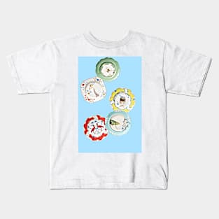 Plates with cute animals on sky blue background Kids T-Shirt